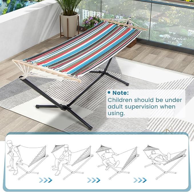 Giantex 10.5FT Hammock with Stand, Heavy Duty Stand with Foldable Hammock, Portable Carrying Bag & Bamboo Spreader Bar, Outdoor Swing Chair for Garden, Backyard, Patio, Max 330 lbs (Multi-Color)