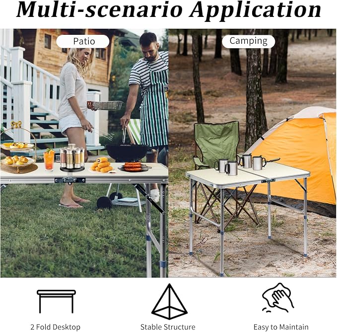 Road Ahead Aluminum Folding Camping Table,3ft Portable Folding Outdoor Table, Lightweight Table, with Carry Handle ，for Beach, BBQ,，Party，Camp Kitchen