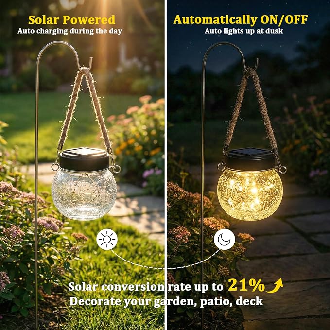 ROSHWEY 6 Pack M Size Solar Lantern Gifts for Women - Outdoor Solar Lanterns Waterproof with 15 LED Hanging Garden Patio Backyard Decor Lights for Halloween Christmas Easter Gift