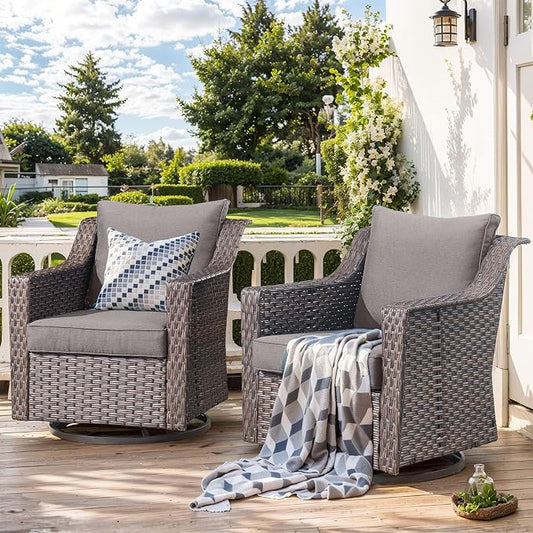 Outdoor Swivel Rocker Patio Chairs-Outdoor Swivel Chair with High Back Patio Chairs for Deck Balcony Poolside Backyard-Brown/Grey