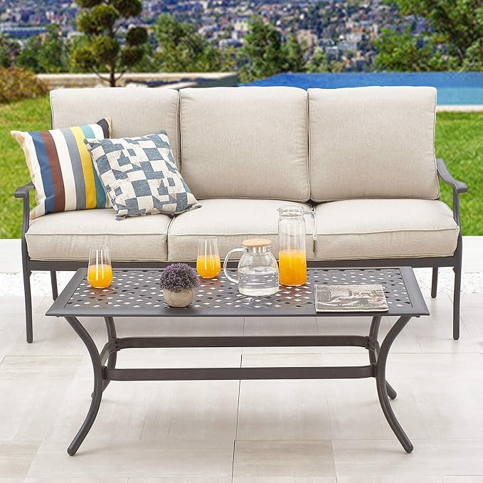 Patio Conversation Set Cushioned Outdoor Furniture Sets with All Weather Galvanized Steel Frame (6 Pcs, Beige)