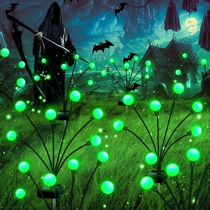 NBQQ Solar Lights Outdoor 4 Pack of 32 LEDs Swaying Firefly Garden Decor | Green Waterproof Solar Garden Lights for Yard Pathway Patio, Swaying Lawn Decor as Gardening Gifts for Women,Christmas Decor