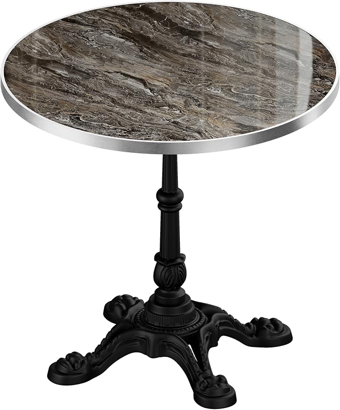SSLine 31.5" Sintered Stone Dining Table, Marble Top Bistro Table with Heavy-Duty Cast Iron Base, Waterproof Tulip Table for 2-4 Person,Indoor/Outdoor Use for Patio,Cafe,Restaurant (Round-Brown)