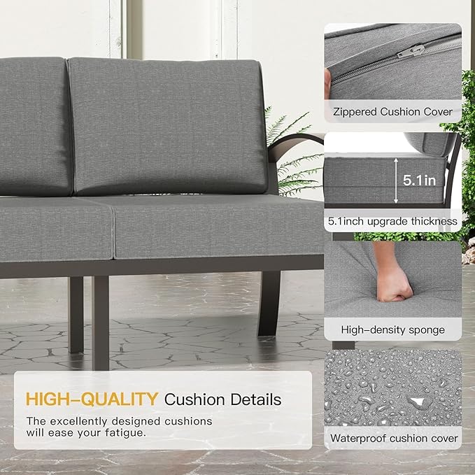 Aluminum Patio Furniture Set with Coffee Table,8 Seats Metal Modern Outdoor Furniture w/5.1" Thick Cushions,Patio Sectional w/Swivel Chairs for Patio,Backyard,Grey