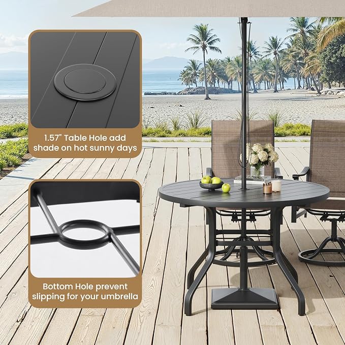 Soohow Outdoor Dining Set for 4, 5-Piece Round Table Patio Dining Set, 4 x Swivel Patio Chairs and 1 x 41 Round Outdoor Dining Table, for Poolside, Backyard and Proch