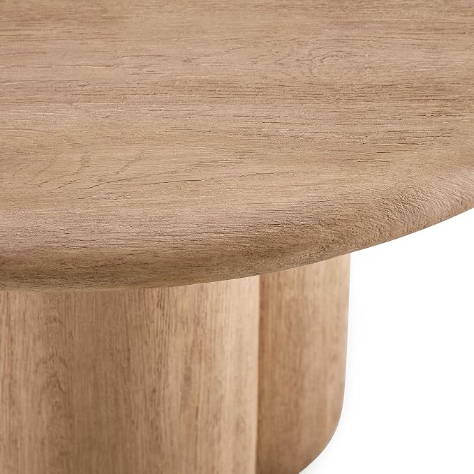 Modway Tori 48 Inch Round Concrete Outdoor Dining Table in Oak - Modern Patio Bistro Table, Seats 4, for Backyard, Balcony, Sunroom, Deck, Or Indoors