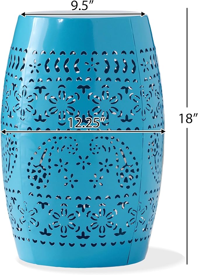 12" Outdoor Side Table, Metal Cutout Drum Side Table, Patio Garden Stool | Coffee End Tables for Small Spaces, Living Room, Backyard, Poolside