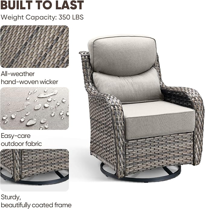 Swivel Patio Chairs Set of 2 with 6" Thick Cushion - Wicker Outdoor Swivel Rocker Patio Sets, High Back Comfortable Outdoor Glider Chairs 360° Rotation Glider Gray Wicker - Beige Cushion