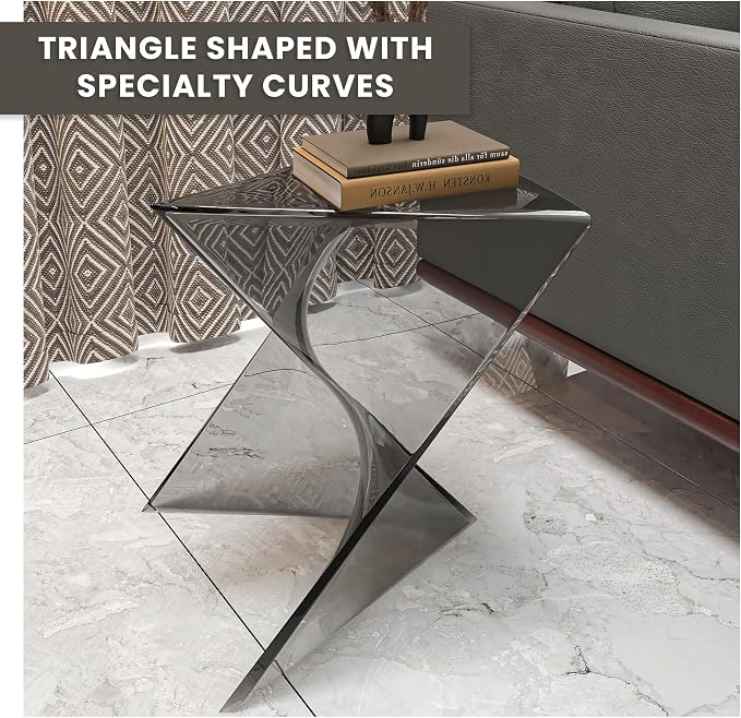 LeisureMod 15.75" Triangular Side Table, Stackable Plastic Accent End Table for Indoor & Outdoor Use, Weather-Resistant Modern Patio & Living Room Table, Set of 2, Smoke