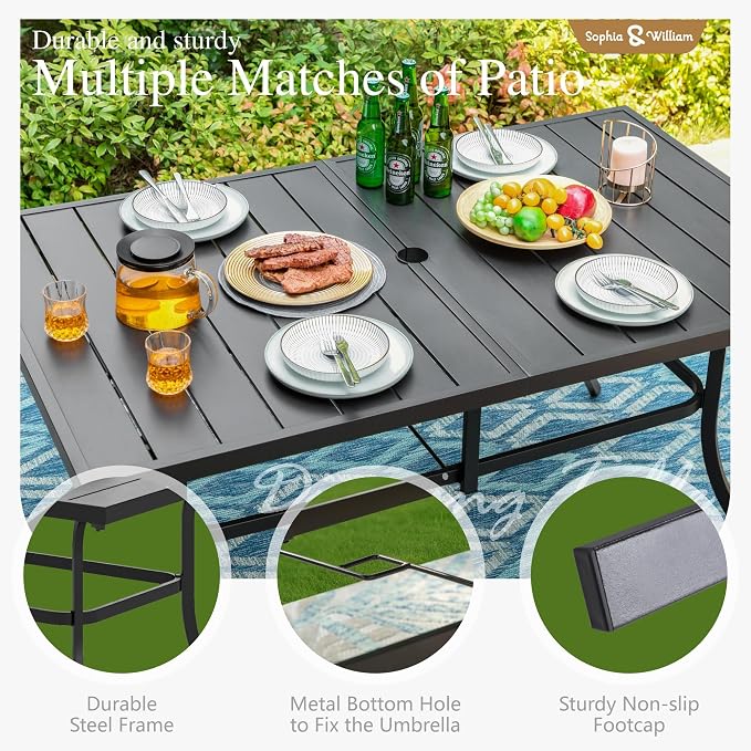 Sophia & William Patio Dining Set, Steel, Red | Umbrella Hole, E-Coated, Cushions Included, For Patio, Garden and Yard