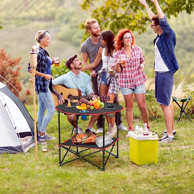 ZenStyle Indoor Outdoor Pop Up Portable Folding Picnic Table Camping Beach Table with Cupholders & Storage Bag