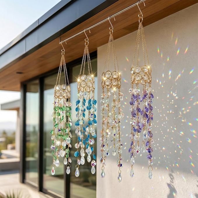 Crystal Suncatchers for Window Hanging Decor, Prism Rainbow Maker with Chain & Hook, Ornament for Ceiling, Garden, Home, Indoor & Outdoor Decoration, Blue