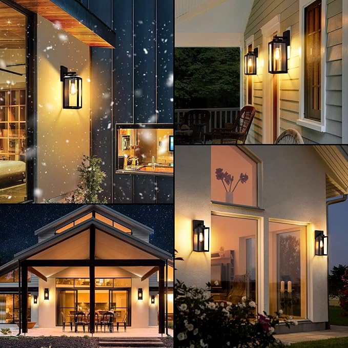 BesLowe Outdoor Wall Light Fixture, Modern Outside Porch Sconce, Black | Waterproof, Rust-Resistant, Durable Metal with Clear Glass, Standard E26 Socket, Easy to Install