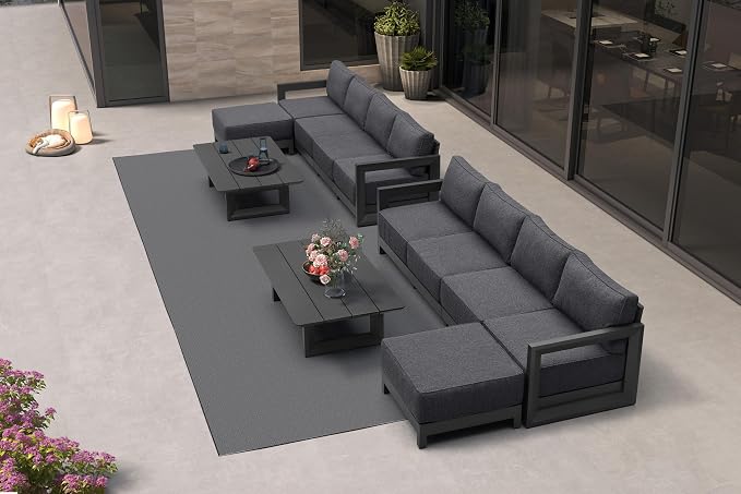 PURPLE LEAF Patio Furniture Set L-Shaped Outdoor Couch with 9.6" Thick Cushion and Soft Pillows 12 Piece Outdoor Sectional Sofas with Table Modern Outdoor Conversation Sets for Yard Porch Deck, Grey