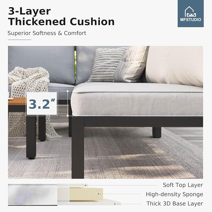 MFSTUDIO 5 Pieces Patio Furniture Set,Outdoor Metal Frame Patio Sectional Sofa Conversation Set with Coffee Table&Removable Cushion for Backyard,Garden,Poolside