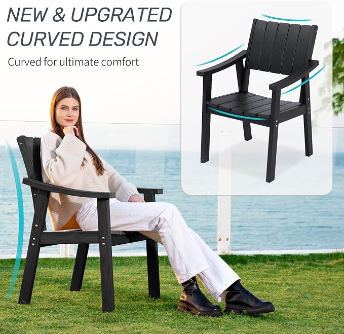 ZHUSI Outdoor Dining Set for 6 HDPE (Black, 2 Chairs)