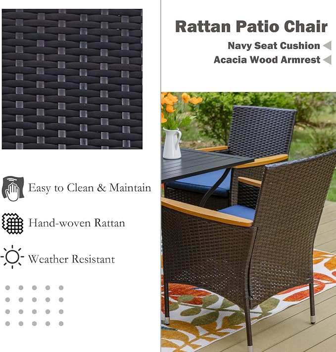 Sophia & William 7-Piece Patio Dining Set, Metal Table, PE Wicker Chairs | All Weather Patio Table and Chairs Set for 6, Perfect for backyard, deck, porch