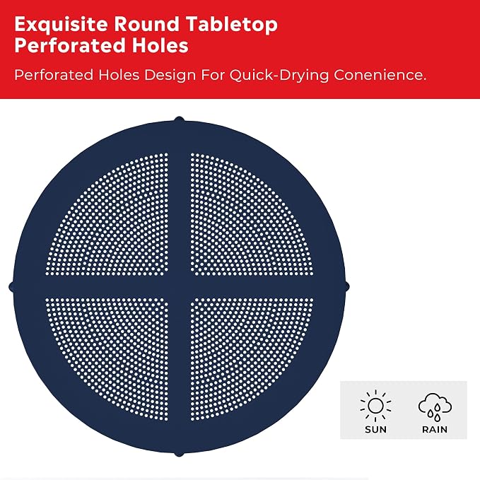Costaelm Sunshine 31.5" Round Plastic Outdoor Patio Dining Table for 4, Navy Blue