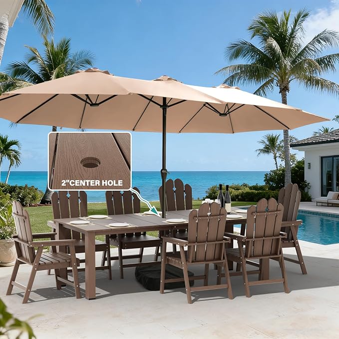 9 Piece Patio Dining Set for 8, HDPE Outdoor Furniture, Brown | 89.4” table,Heavy-duty 8 person patio set, high back eco-friendly HDPE, comfortable seating for large outdoor meals