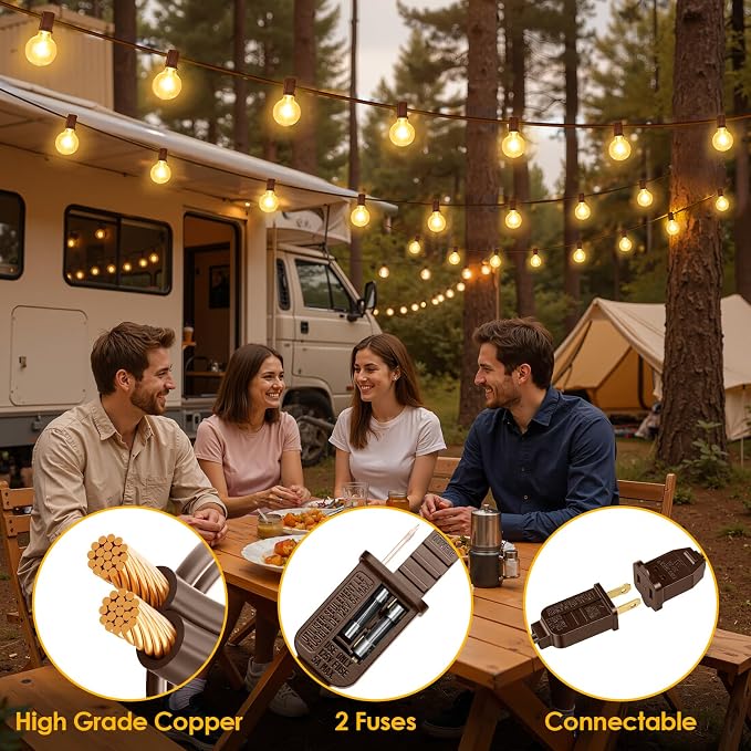 25FT G40 LED Outdoor String Lights with 10+1 Bulbs, Plug-in, Brown | Waterproof, Shatterproof, Dimmable, Connectable, Energy-saving, Patio Lights Porch Balcony Backyard Party Classroom Decor