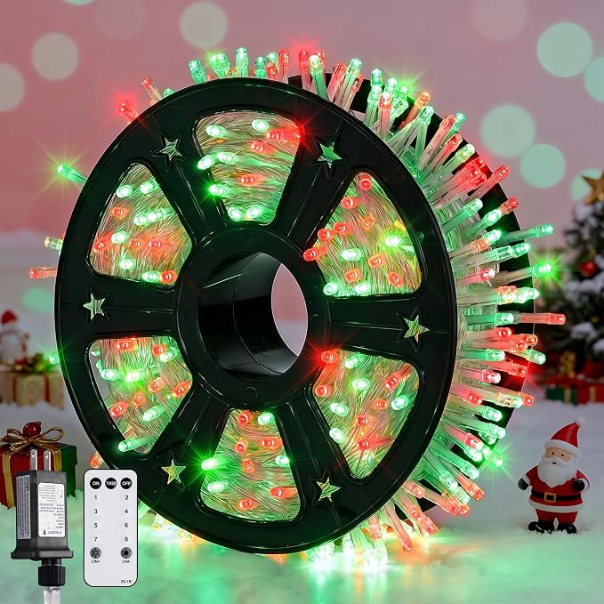JMEXSUSS 600 LED Red and Green Halloween String Lights Outdoor Clear Wire | 168 FT Red Green Christmas Twinkle Lights Plug in for Tree Xmas Decorations, 8 Modes, Remote, Hanging Lights for Halloween