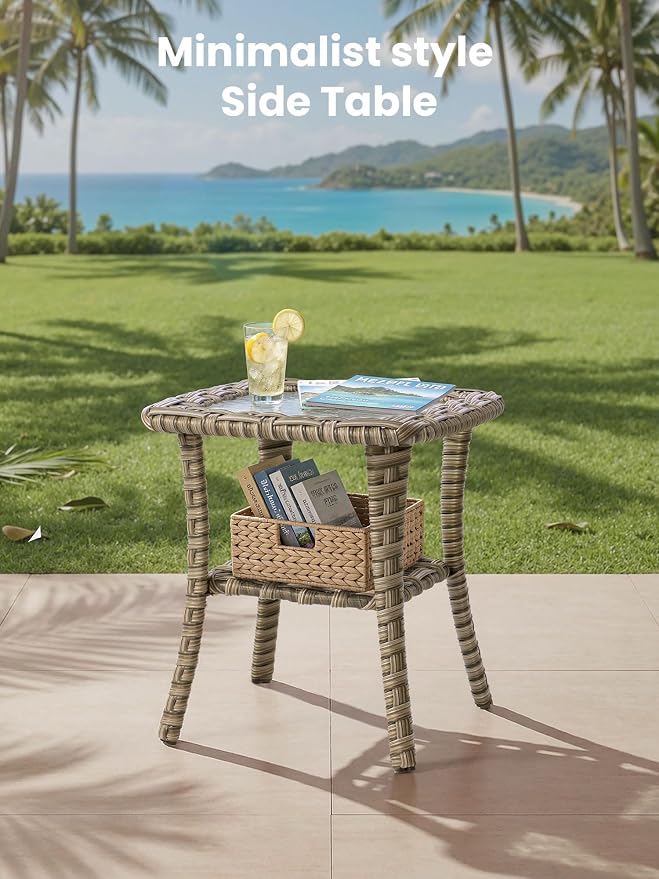 ovios 5 Piece Outdoor Patio Furniture with 3 Seat Sofa,Rattan Wicker Coversation Set with Swivel Rocking Chair,Balcony Sofa Set with Shiny Table for Outside Porch Backyard Pool, Dark Grey
