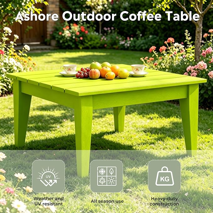 WestinTrends Ashore Outdoor Coffee Table, 32 Inch All Weather Poly Lumber Adirondack Patio Coffee Table Square Low Table, Lime