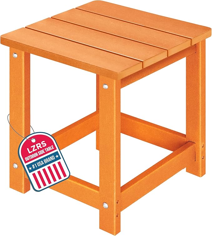 LZRS Patio End Table, Heavy Duty HDPE Outdoor Coffee Table with Wood Texture, Weatherproof Composite Table for Adirondack Chairs, Deck, Pool, Indoor/Outdoor, No Peeling or Cracking(Orange)