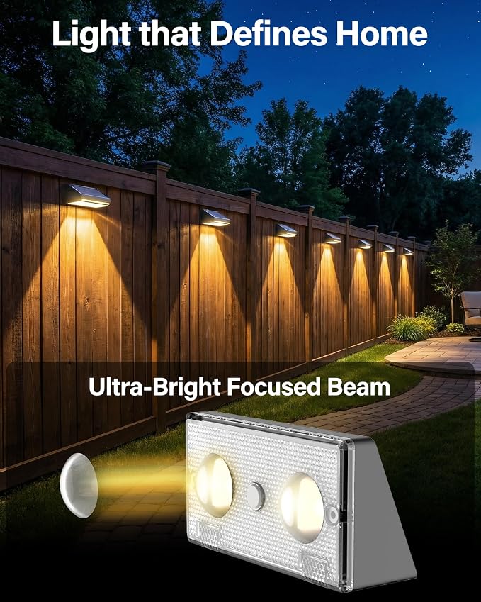 Solar Fence Lights Outdoor, 2 Pack Fence Lights Solar Powered | 85LM Solar Lights, 9 RGB Color Modes, IP65 Waterproof, 12H Dusk to Dawn Glow for Pool/Deck/Patio/Wall/Backyard - Light Black