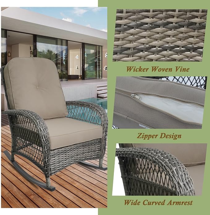 Outdoor Wicker Rocking Chair, All Weather Resin Rattan Wicker Rocking Chairs, for Garden Backyard Lown Porch,1pc,Brown