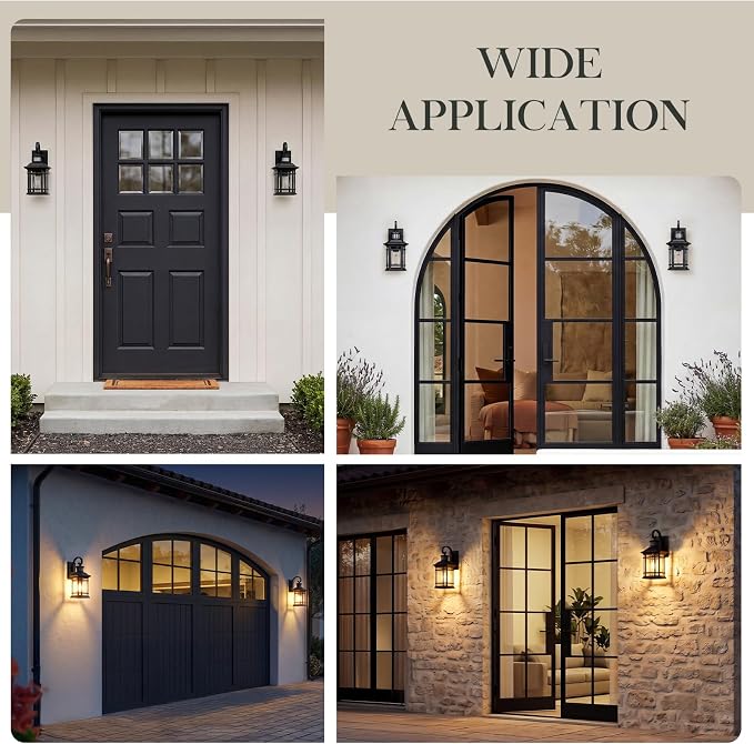 Emliviar Motion Sensor Outdoor Wall Lamp, Exterior Wall Sconce Light Fixture with Seeded Glass, Black Outside Porch Lights for Garage, Patio, 2084B-SE BK