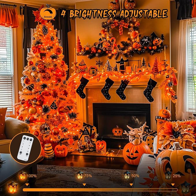 JMEXSUSS Orange String Lights for Halloween, 600 LED Fall Lights Outdoor | Orange Christmas Lights Plug in with Remote, Thanksgiving Day Lights Clear Wire for Indoor Room Yard Tree Fall Decor