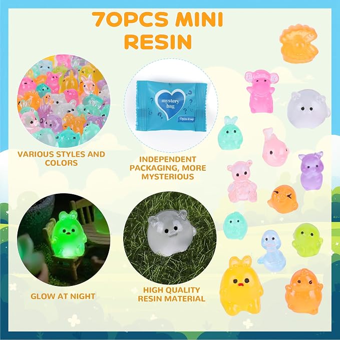70 pcs Mini Resin Animals Blind Bags, 50+ Animal Combination Sets for Adults, Miniature Animal for Fairy Garden, Dollhouse, DIY Craft Decor