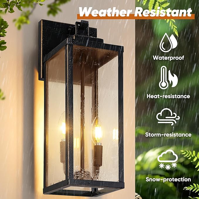 2-Pack 18” Large Motion Sensor Outdoor Wall Lights, Bronze | Auto ON/OFF, 3 Lighting Modes, Waterproof, Rust-Resistant, Durable Metal with Clear Glass, Dual E12 Sockets, Easy to Install