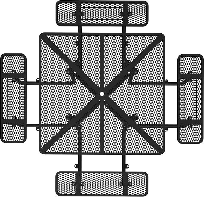 46'' Square Metal Picnic Table with 1.73" Umbrella Hole, Heavy-Duty Commercial Grade Steel Table Set, Rust Resistant Mesh Tabletop, Smooth Round Corner Design for Patio, Garden, Park & BBQ, Black