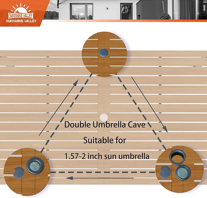 SUNSHINE VALLEY 7 Piece Patio Dining Set for 6, 64x38 Wood-Like Metal Table with Umbrella Hole and 6 Pcs Rust-Proof Stackable Chairs, Outdoor Table and Chairs Set for Backyard Garden Deck (Style 1) | 64x38 Table&6 Pcs Rust-Proof Stackable Chairs, Outdo...