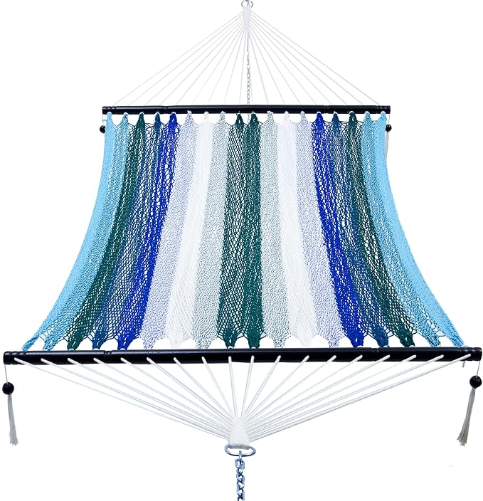 PNAEUT Double Rope Hammocks for Outside, Handwoven Double Caribbean Hammock with Spreader Bar for Outdoor Indoor, Max 600 lbs Capacity (Aqua)