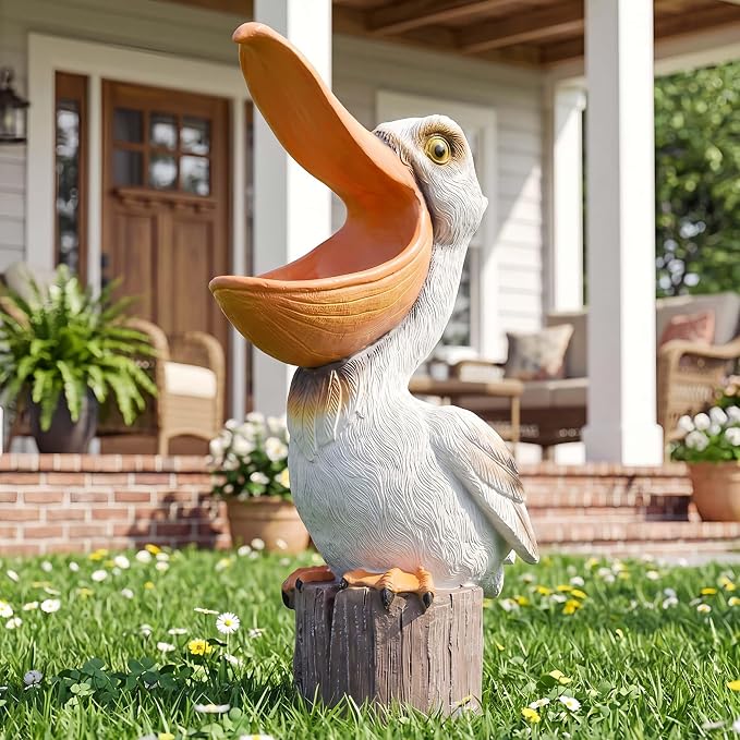14" Toucan & Pelican Statues - Outdoor Large Bird Decor, Colorful Outdoor Bird Decor Sculpture - Bird Outdoor Animal Ornament, Tropical Tiki Bar Decor, Perfect for Garden, Patio, Yard