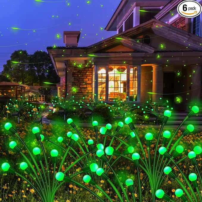 Solar St Patricks Day Lights Outdoor, 6 Pack 48 LED Solar Green Firefly Lights Waterproof, Sway by Wind, Swaying Light for Yard Patio Backyard Garden Planter Flower Bed Pathway Outdoor Decoration