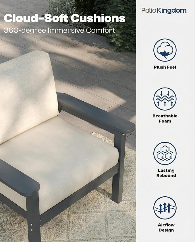 Patio Furniture Set 8 Seats, HDPE Outdoor Sectional with Beige Washable Thick Cushions, Coffee Table, Patio Conversation Sets for Lawn, Garden, Porch, Balcony, Deck (Grey Frame)