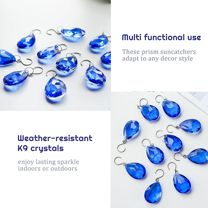 10 Pcs Blue Crystal Bauhinia Suncatcher Prisms Chandelier Window Decor | Blue Crystal Bauhinia Prisms Suncatcher Pendants 38mm Chandelier Beads Replacement for Window Wedding Party Decor