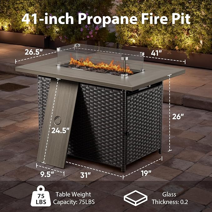 Patio Furniture Set with Fire Pit Table - 7 Pieces All-Weather Wicker Outdoor Furniture with High Back Swivel Chairs Set of 2 Outdoor Couch & Side Table for Deck Balcony Backyard Blue