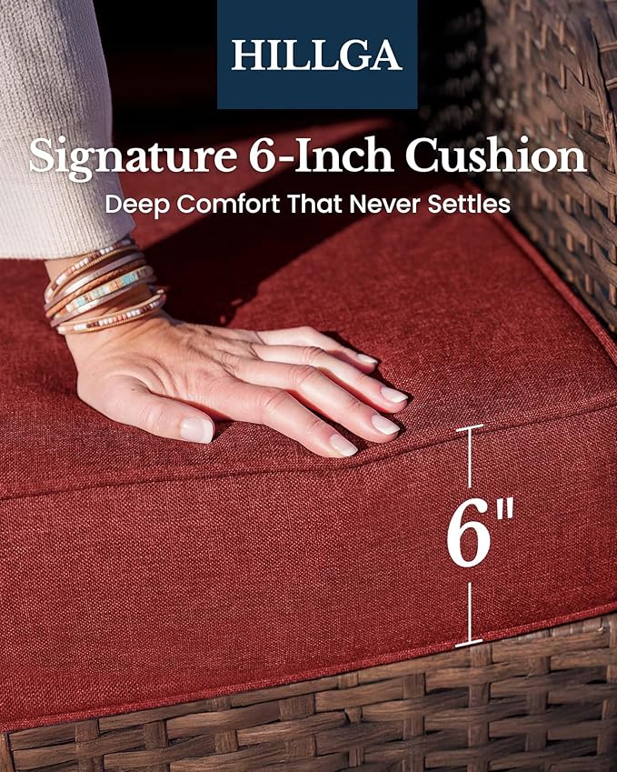 HILLGA 8-Piece Luxury Patio Furniture Set with 6" Thick Cushions, Weather-Resistant Wicker High Back Swivel Rocker Chairs, Senior-Friendly Outdoor Sofa Set for Large Deck and Poolside, Burgundy(V2)