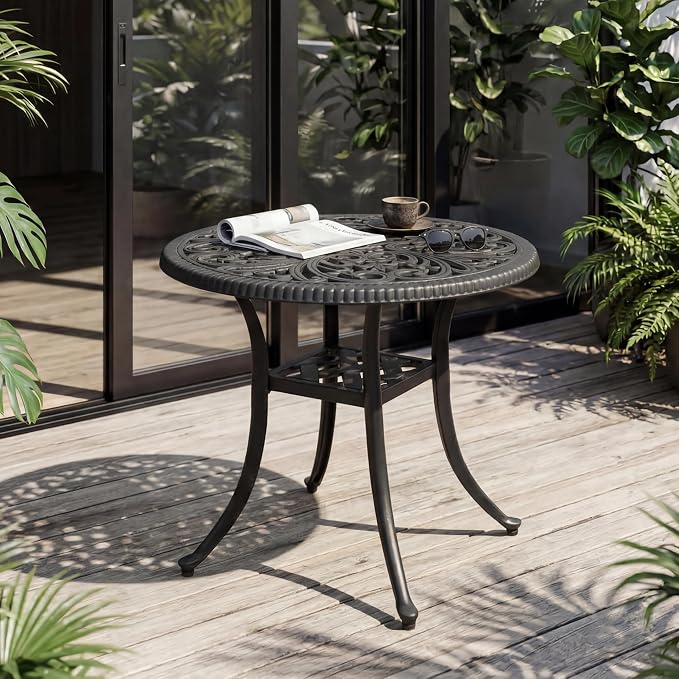 21" Outdoor Patio Bistro Table Cast Aluminum Side Table,Round Coffee Table,All Weather End Table for Patio, Porch, Deck,Garden(21" Black Round)