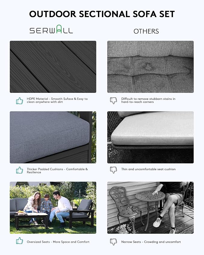 SERWALL HDPE Outdoor Sectional with Ottoman & Coffee Table