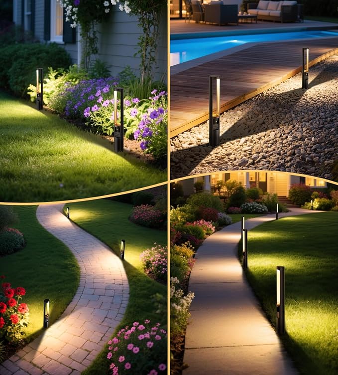 MEIKEE 5W Low Voltage Path Lights, 12-24V Auto On/Off Landscape Lighting | 2700K Warm White, IP66 Waterproof, Aluminum Garden Lights with 80W Transformer 50FT Cord for Pathway, Yard, Lawn 6-Pack
