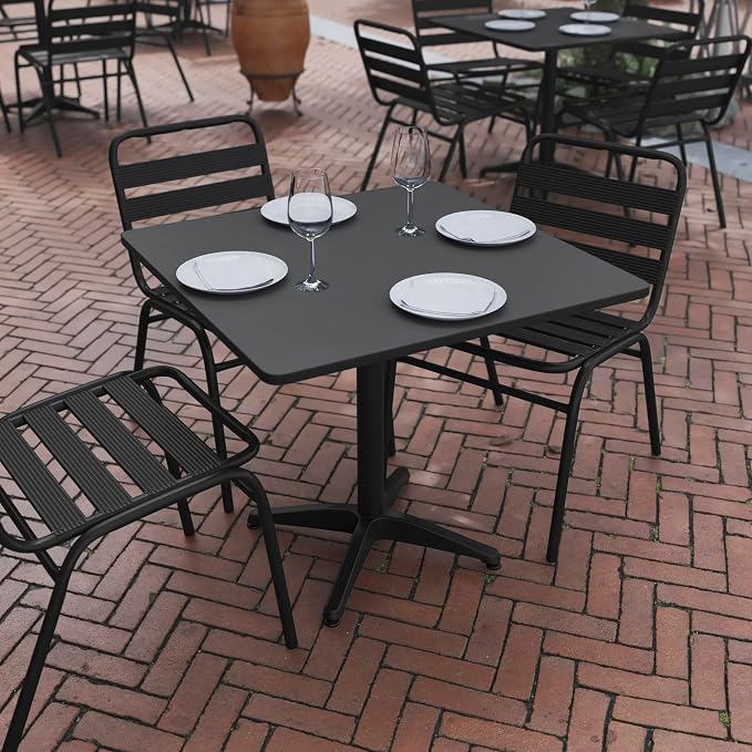 Flash Furniture Mellie 31.5'' Square Aluminum Indoor-Outdoor Table with Base, Black