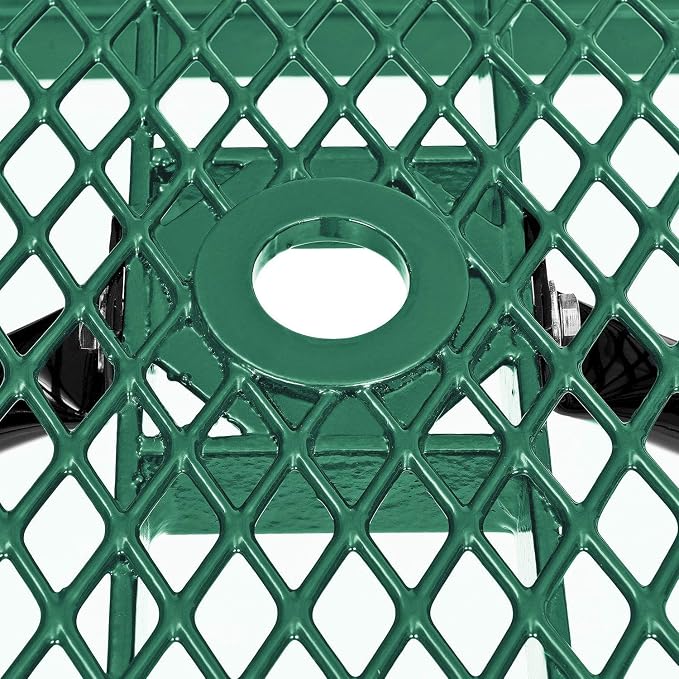 Global Industrial 6’L Rectangular Picnic Table, Expanded Metal, Green Thermoplastic Coating, Attached Benches, 1-1/2” Umbrella Pole Hole, Outdoor-Rated, 1000 lb Capacity, 72” x 30” Tabletop