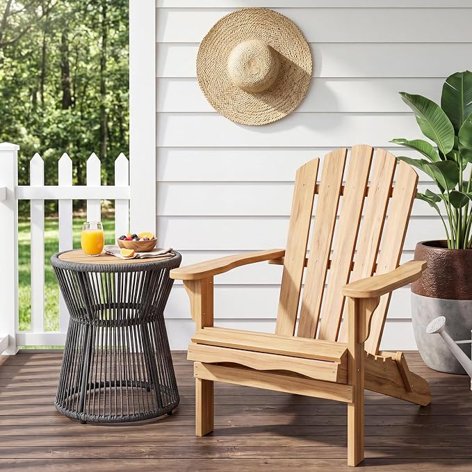 PeakPursuit Outdoor Side Table, Small End Table with Wooden Top, Woven Rope Round Coffee Tables for Patio Balcony Poolside