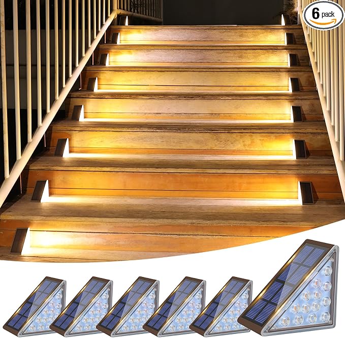 VOLISUN Solar Step Lights Outdoor Waterproof, LED Outdoor Stair Lights | Solar Step Light for Outside, Deck Light Decor for Stair,Front Porch and Patio(Brown,6 Pack)